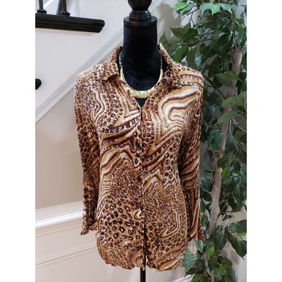 MPH Collection Womens Brown 100% Rayon Collared Long Sleeve Button Down Shirt 2X - Picture 12 of 13